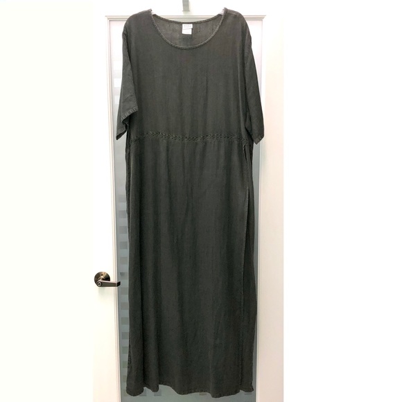 🎉2HP🎉 MARC+WARE Woman 100% Linen A-Line Maxi Dress Olive Green Vintage Plus 2X - Picture 9 of 11